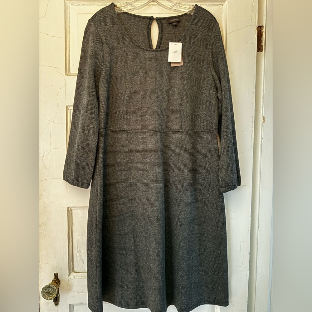 J.Jill a-line grey houndstooth patterned dress
